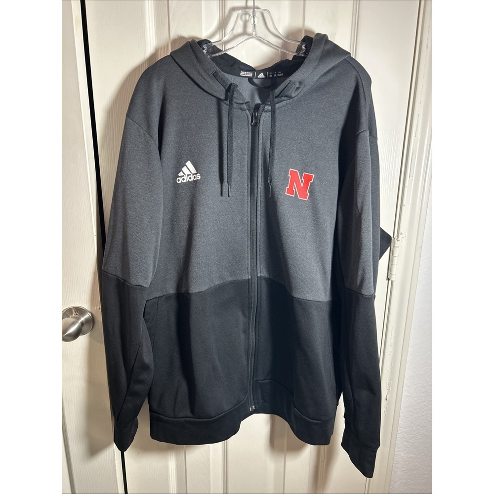 Adidas Nebraska Cornhuskers Full Zip Hoodie Men's 2XL Black